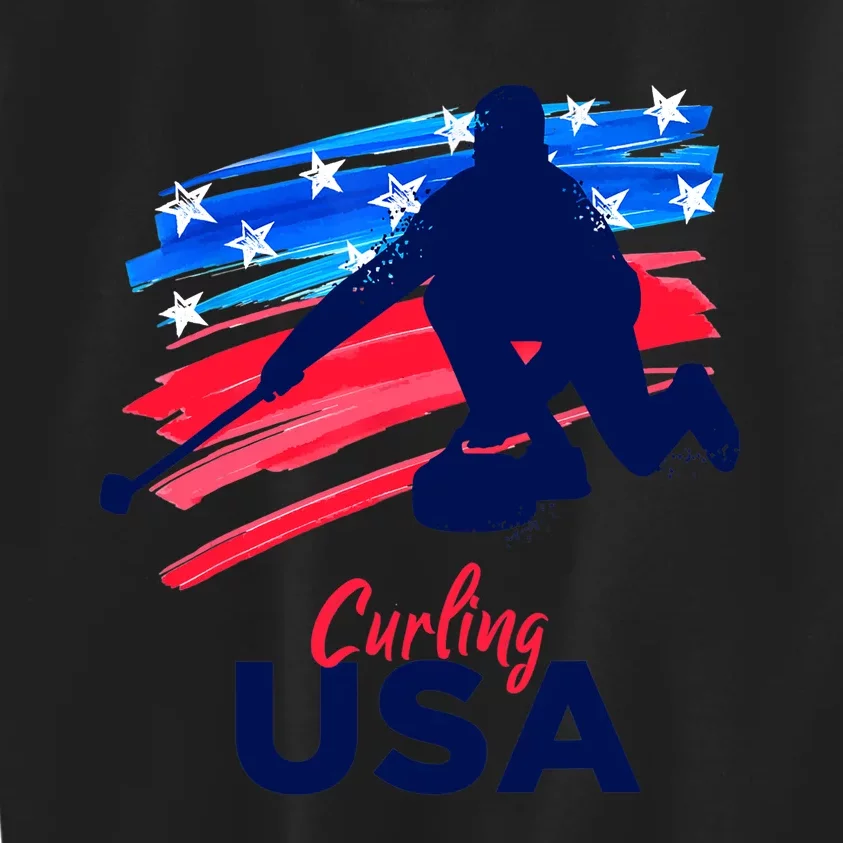 Curling USA Support The Team USA Flag Curl Clean Kids Sweatshirt