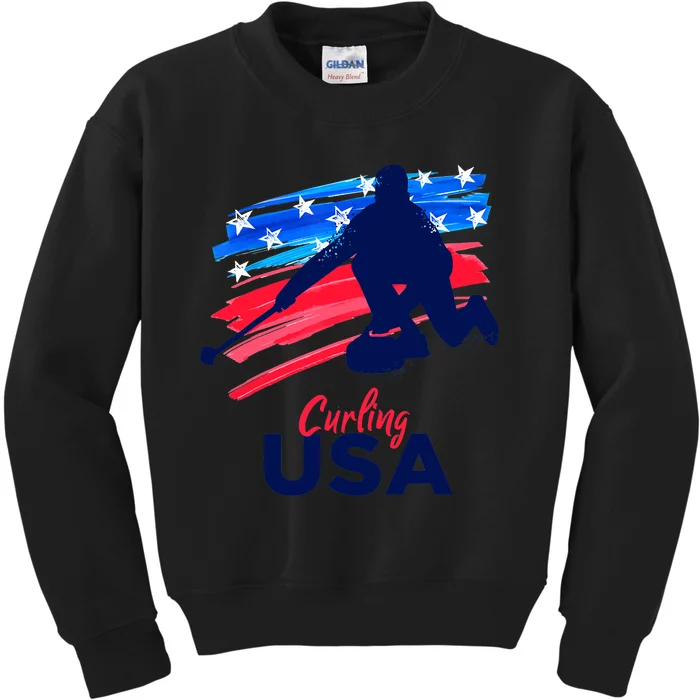 Curling USA Support The Team USA Flag Curl Clean Kids Sweatshirt