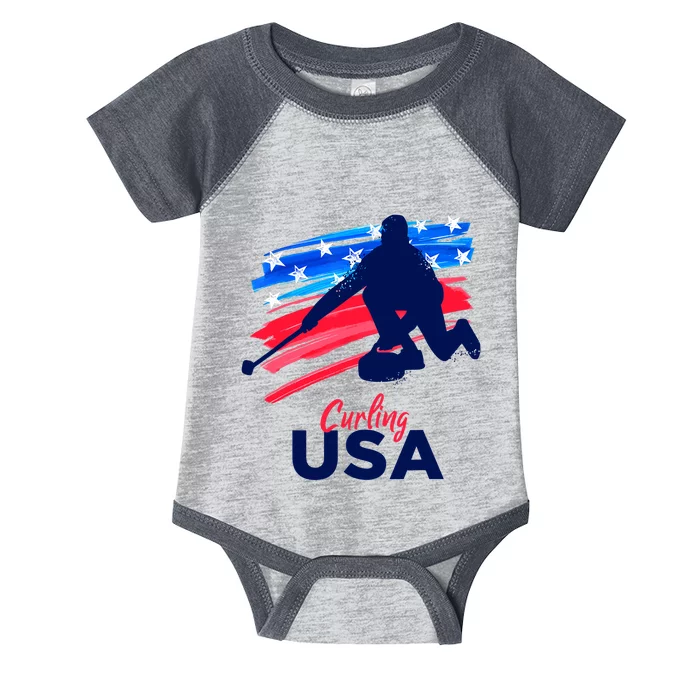 Curling USA Support The Team USA Flag Curl Clean Infant Baby Jersey Bodysuit