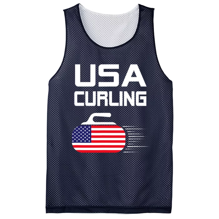 Curling USA Support Team American Flag Winter Sports Lovers Mesh Reversible Basketball Jersey Tank