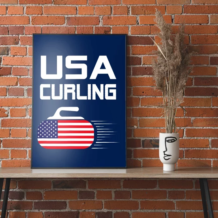 Curling USA Support Team American Flag Winter Sports Lovers Poster