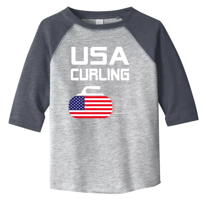 Curling USA Support Team American Flag Winter Sports Lovers Toddler Fine Jersey T-Shirt