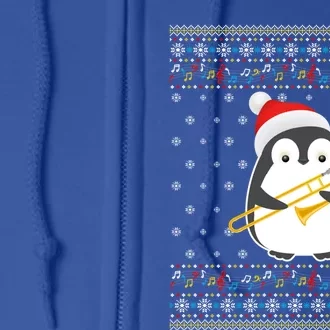 Christmas Ugly Sweater Xmas Penguin Trombone Player Family Great Gift Full Zip Hoodie