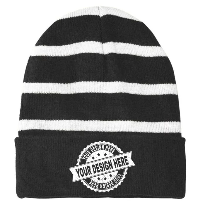 Custom Design Upload Create Your Own Striped Beanie with Solid Band