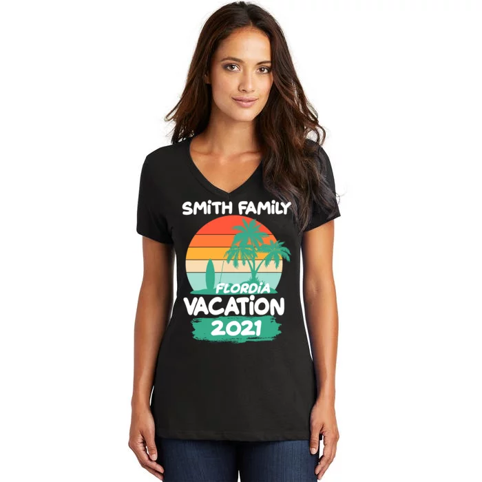 Custom Family Vacation Personalize Design Women's V-Neck T-Shirt