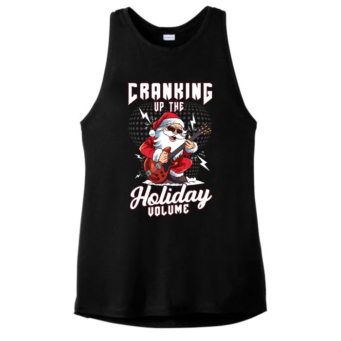 Cranking Up The Holiday Volume Christmas Santa Guitar Player Cool Gift Ladies Tri-Blend Wicking Tank