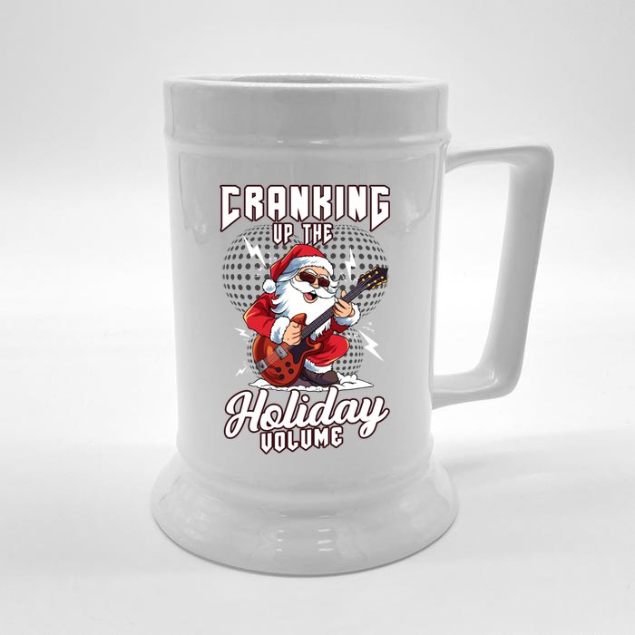 Cranking Up The Holiday Volume Christmas Santa Guitar Player Cool Gift Front & Back Beer Stein