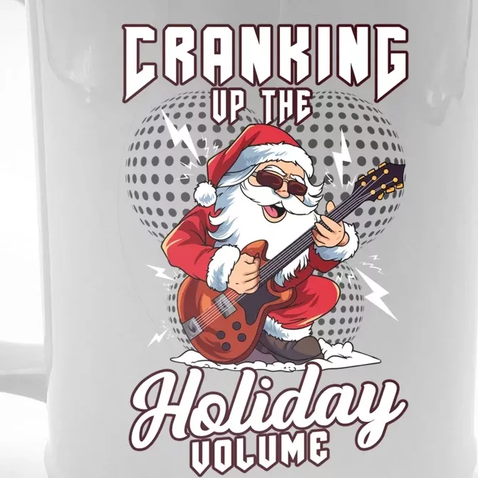 Cranking Up The Holiday Volume Christmas Santa Guitar Player Cool Gift Front & Back Beer Stein