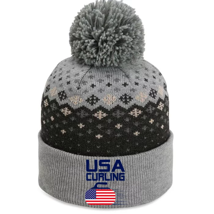 Curling USA Team American Flag Curl Winter Sports Lovers The Baniff Cuffed Pom Beanie