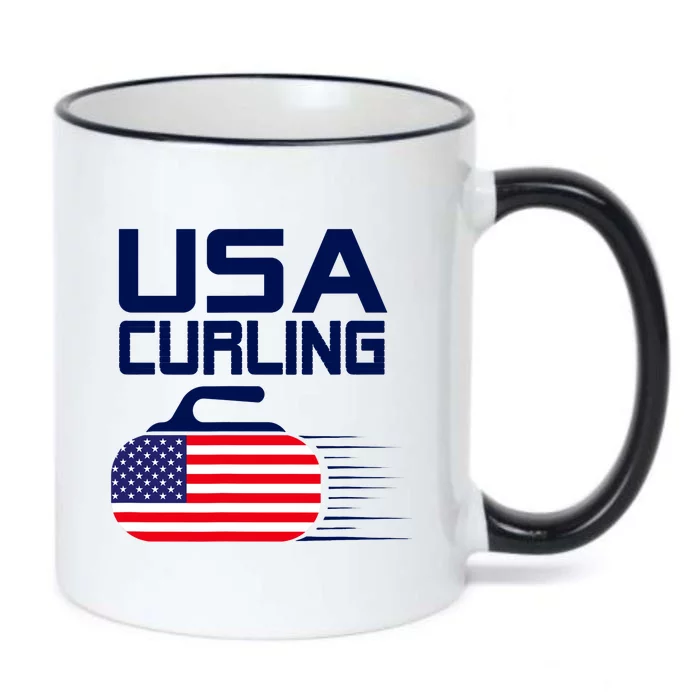 Curling USA Team American Flag Curl Winter Sports Lovers Black Color Changing Mug