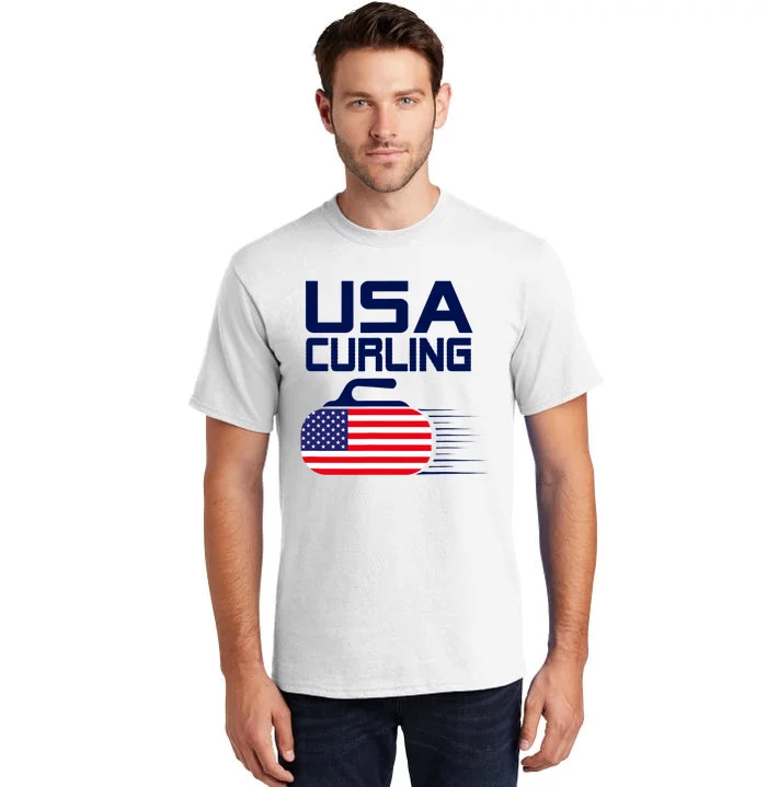 Curling USA Team American Flag Curl Winter Sports Lovers Tall T-Shirt