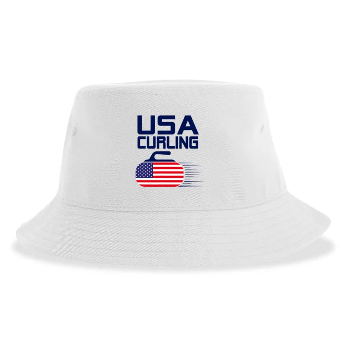 Curling USA Team American Flag Curl Winter Sports Lovers Sustainable Bucket Hat