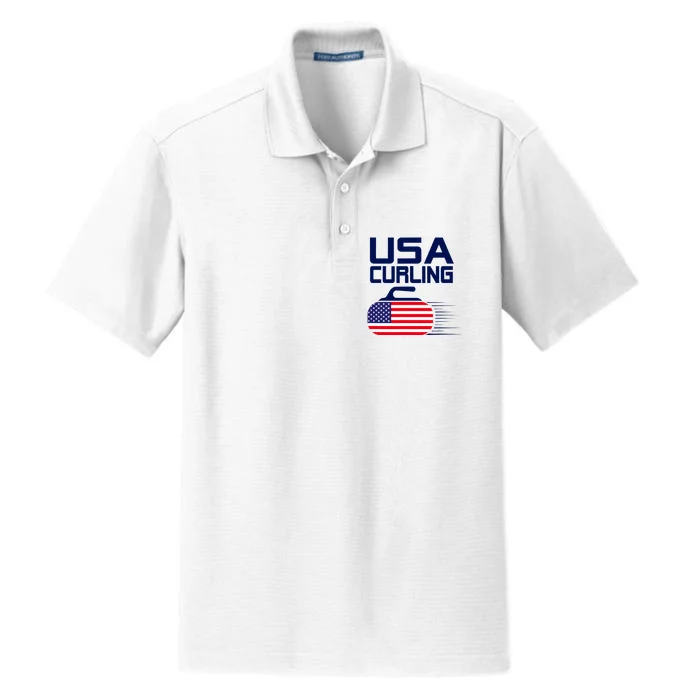 Curling USA Team American Flag Curl Winter Sports Lovers Dry Zone Grid Performance Polo