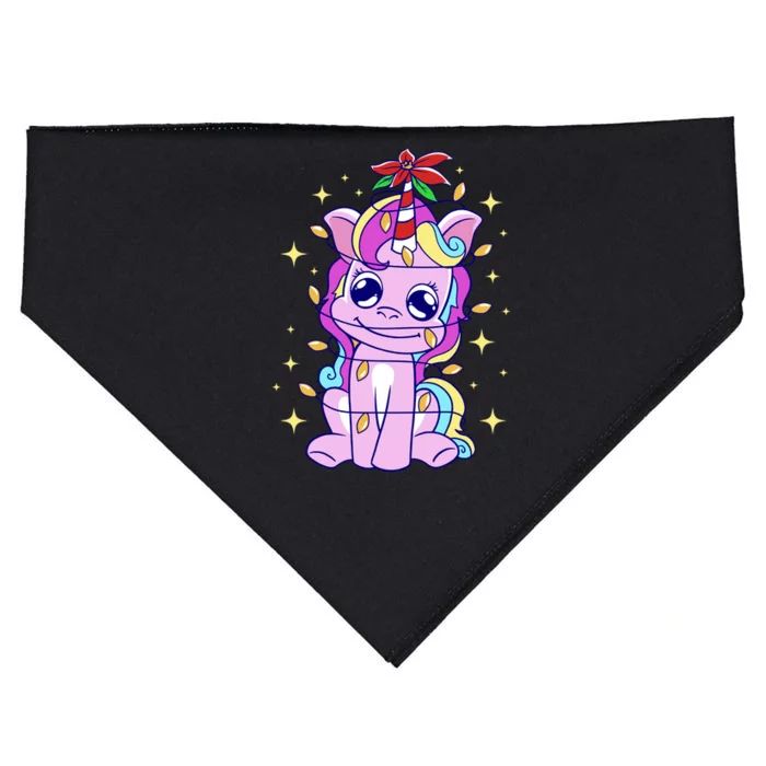 Cute Unicorn Tangled Christmas Lights Stars Rainbow USA-Made Doggie Bandana