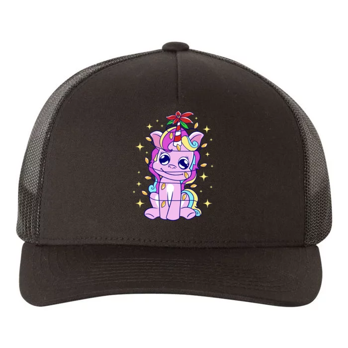 Cute Unicorn Tangled Christmas Lights Stars Rainbow Yupoong Adult 5-Panel Trucker Hat