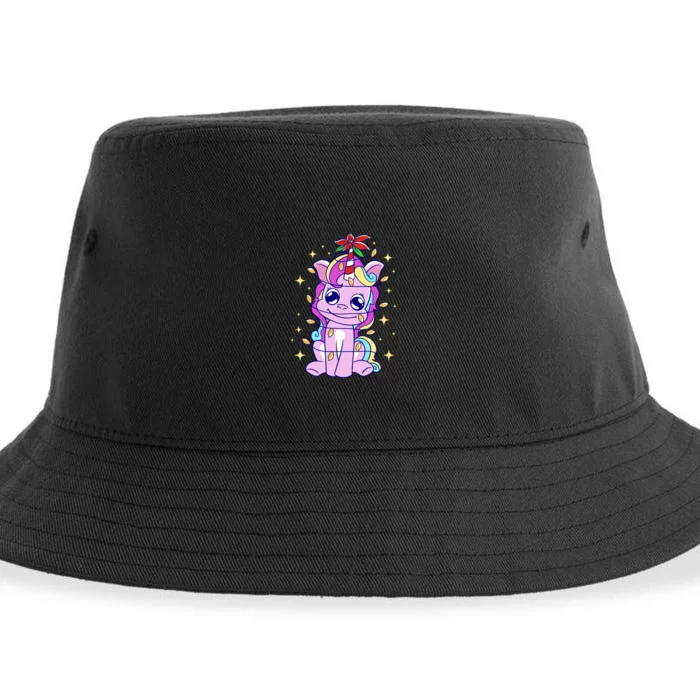 Cute Unicorn Tangled Christmas Lights Stars Rainbow Sustainable Bucket Hat