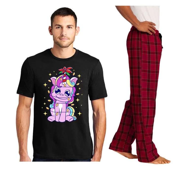 Cute Unicorn Tangled Christmas Lights Stars Rainbow Pajama Set