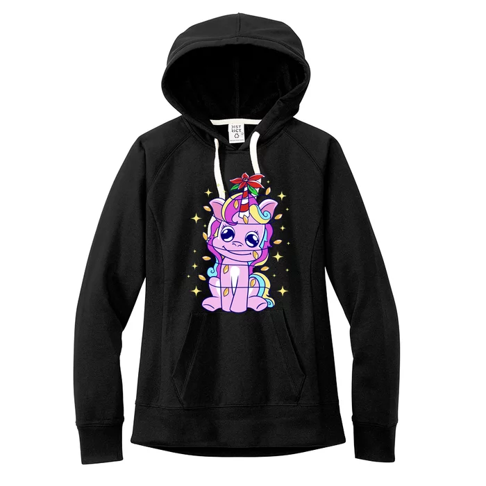 Cute Unicorn Tangled Christmas Lights Stars Rainbow Women's Fleece Hoodie