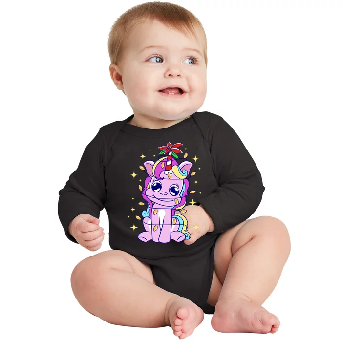 Cute Unicorn Tangled Christmas Lights Stars Rainbow Baby Long Sleeve Bodysuit