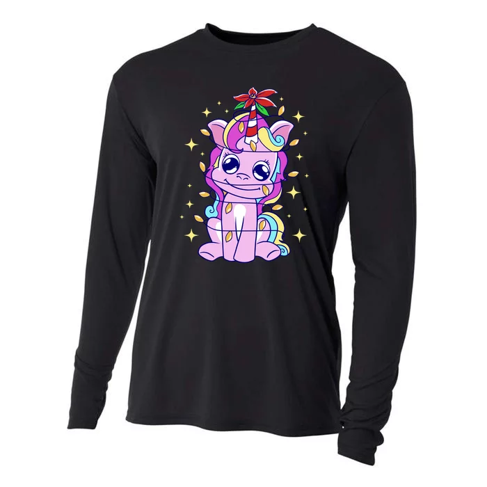 Cute Unicorn Tangled Christmas Lights Stars Rainbow Cooling Performance Long Sleeve Crew