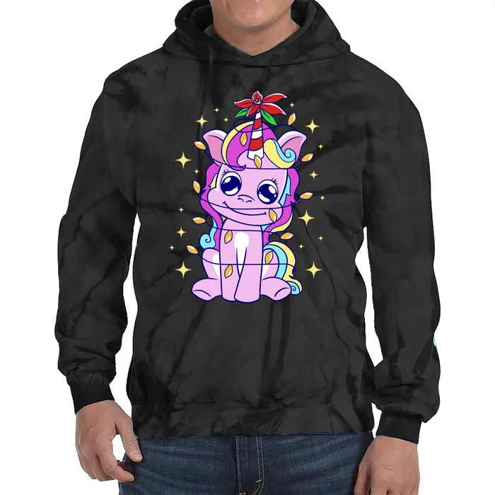 Cute Unicorn Tangled Christmas Lights Stars Rainbow Tie Dye Hoodie