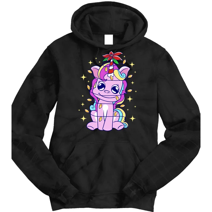 Cute Unicorn Tangled Christmas Lights Stars Rainbow Tie Dye Hoodie