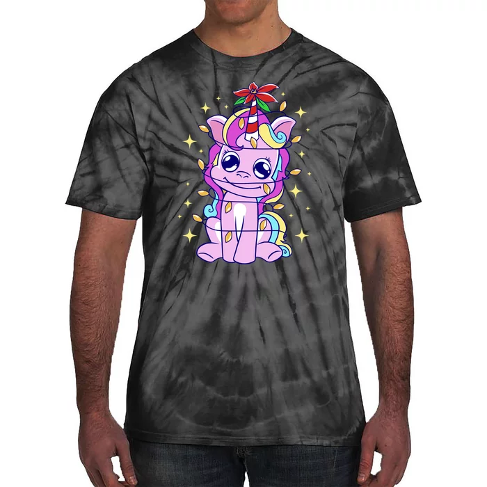 Cute Unicorn Tangled Christmas Lights Stars Rainbow Tie-Dye T-Shirt