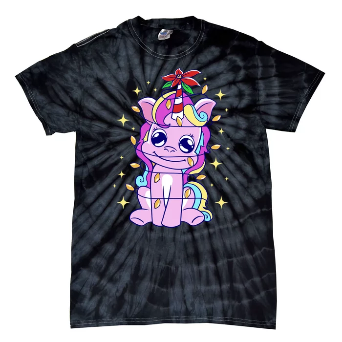 Cute Unicorn Tangled Christmas Lights Stars Rainbow Tie-Dye T-Shirt