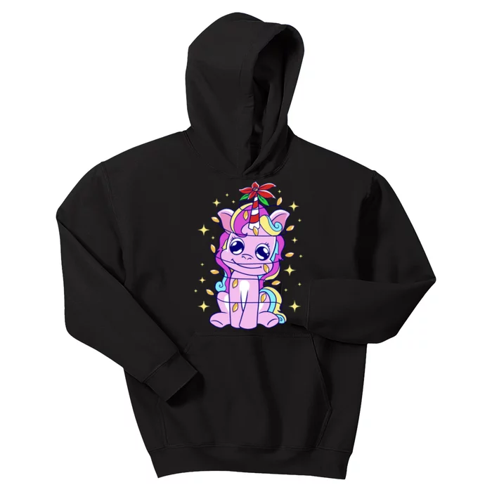 Cute Unicorn Tangled Christmas Lights Stars Rainbow Kids Hoodie