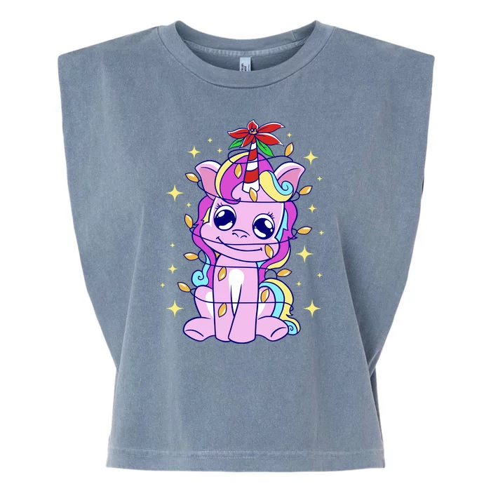 Cute Unicorn Tangled Christmas Lights Stars Rainbow Garment-Dyed Women's Muscle Tee