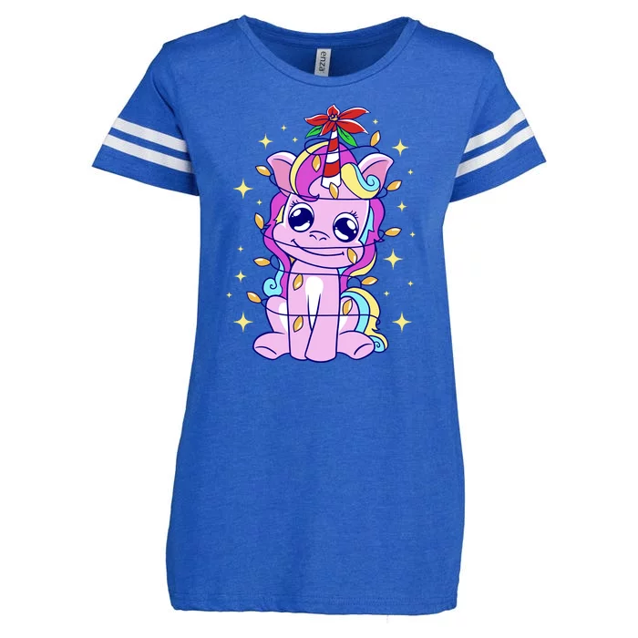 Cute Unicorn Tangled Christmas Lights Stars Rainbow Enza Ladies Jersey Football T-Shirt