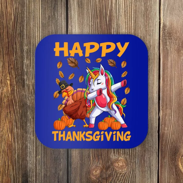 Cute Unicorn Turkey Dabbing Pilgrim Hats For Thanksgiving Cute Gift Coaster