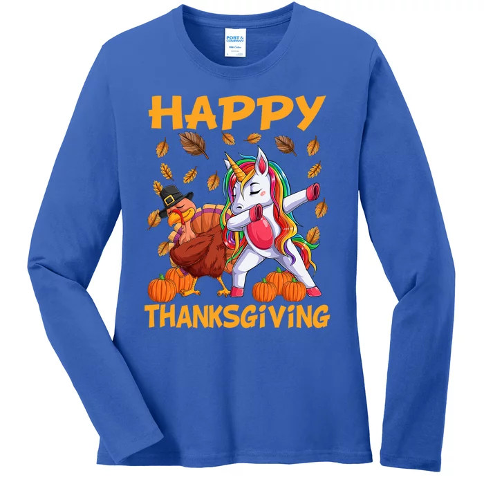 Cute Unicorn Turkey Dabbing Pilgrim Hats For Thanksgiving Cute Gift Ladies Long Sleeve Shirt