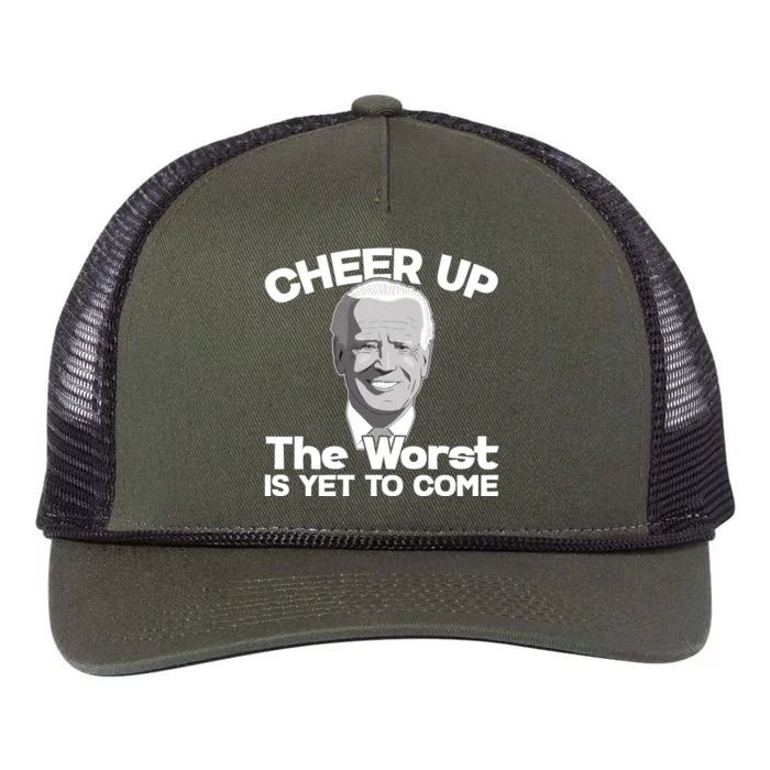 Cheer Up The Worst Is Yet To Come Anti Biden Retro Rope Trucker Hat Cap