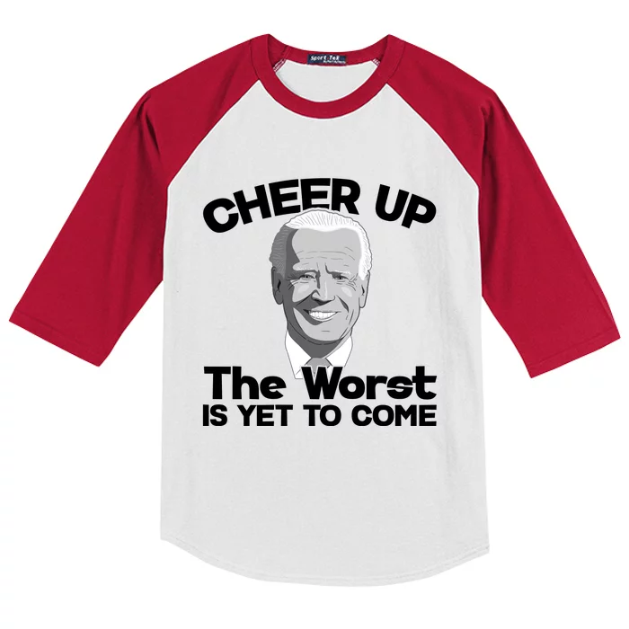 Cheer Up The Worst Is Yet To Come Anti Biden Kids Colorblock Raglan Jersey