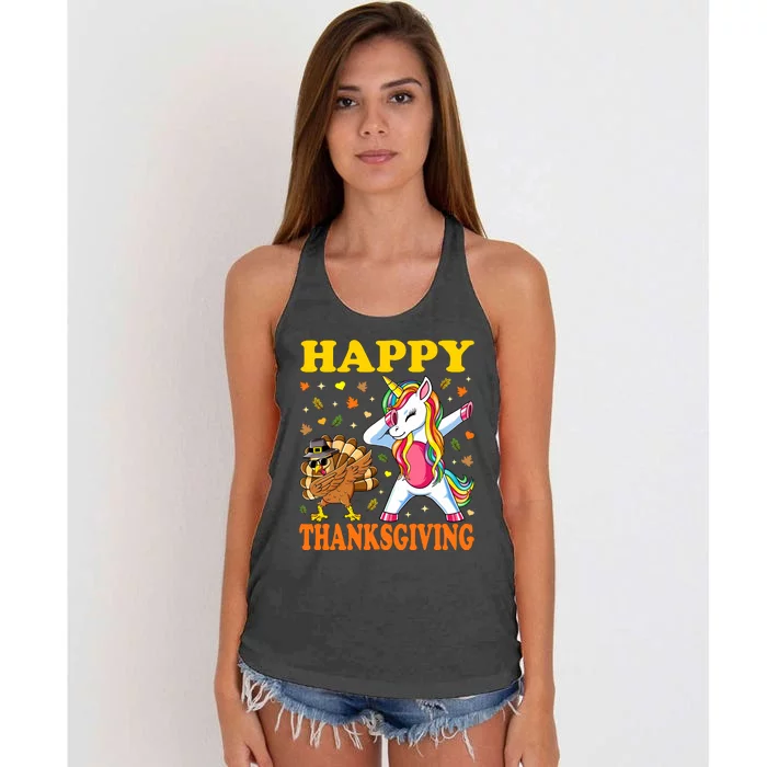 Cute Unicorn Thanksgiving For Girl Pilgrim Hat Turkey Women's Knotted Racerback Tank