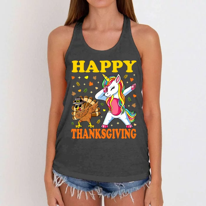 Cute Unicorn Thanksgiving For Girl Pilgrim Hat Turkey Women's Knotted Racerback Tank