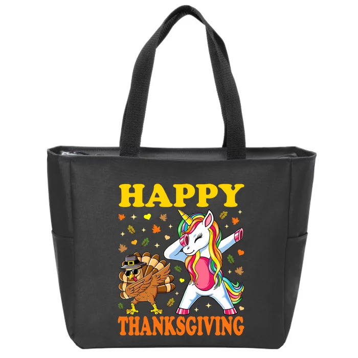 Cute Unicorn Thanksgiving For Girl Pilgrim Hat Turkey Zip Tote Bag