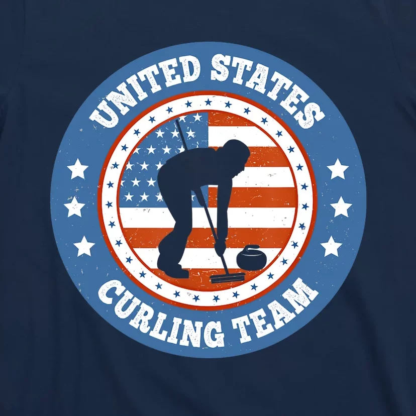 Curling USA Team Winter Sports Lovers Americain Flag T-Shirt