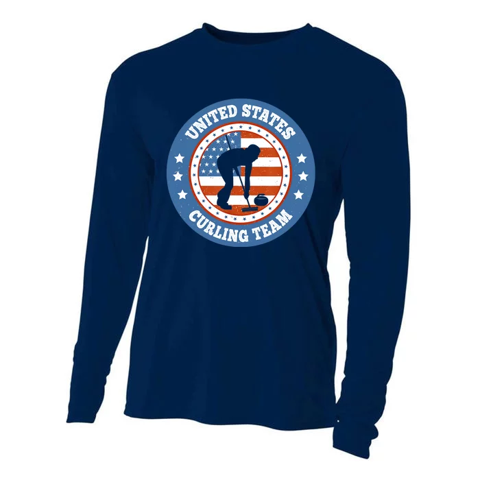 Curling USA Team Winter Sports Lovers Americain Flag Cooling Performance Long Sleeve Crew