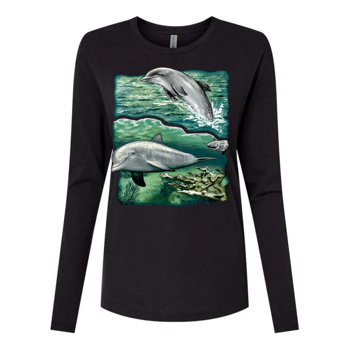 Cute Abstract dolphins In Sea Life Womens Cotton Relaxed Long Sleeve T-Shirt