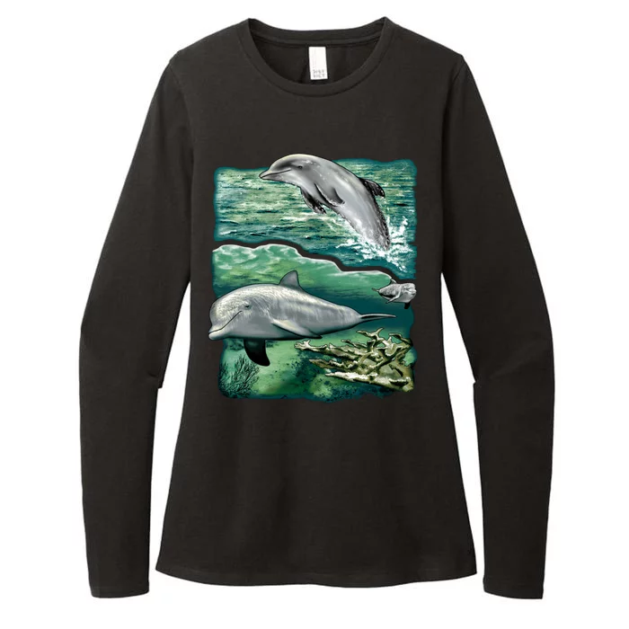 Cute Abstract dolphins In Sea Life Womens CVC Long Sleeve Shirt