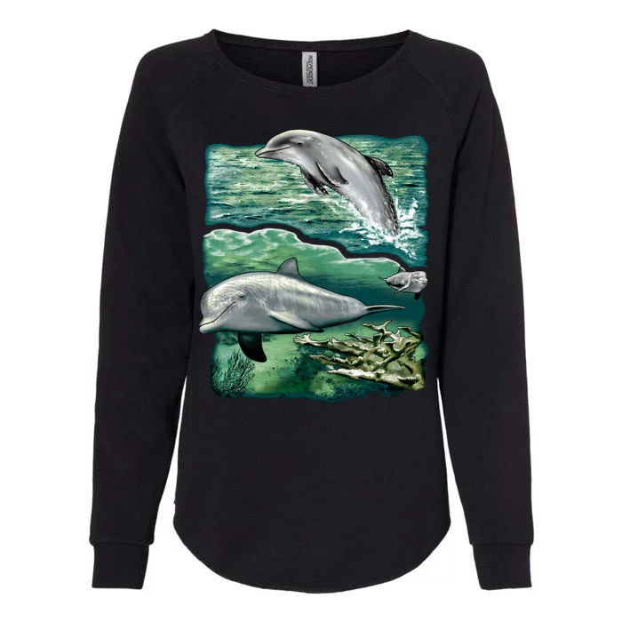 Cute Abstract dolphins In Sea Life Womens California Wash Sweatshirt