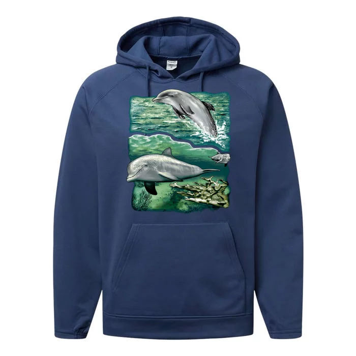 Cute Abstract dolphins In Sea Life Performance Fleece Hoodie