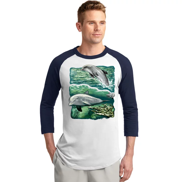 Cute Abstract dolphins In Sea Life Baseball Sleeve Shirt