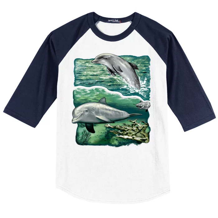 Cute Abstract dolphins In Sea Life Baseball Sleeve Shirt