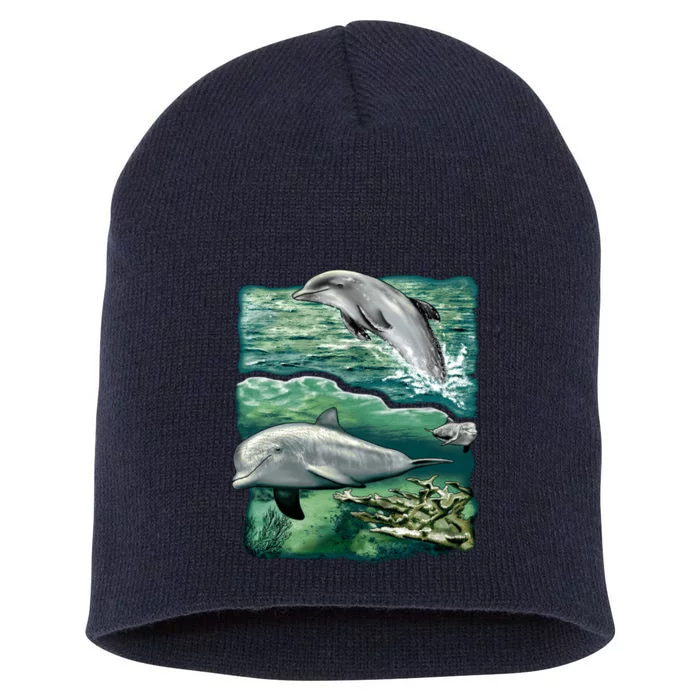 Cute Abstract dolphins In Sea Life Short Acrylic Beanie