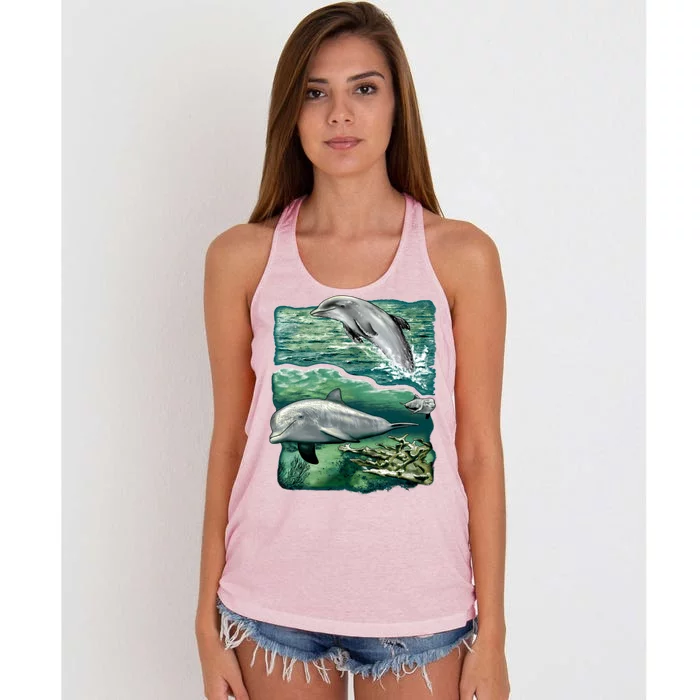 Cute Abstract dolphins In Sea Life Women's Knotted Racerback Tank