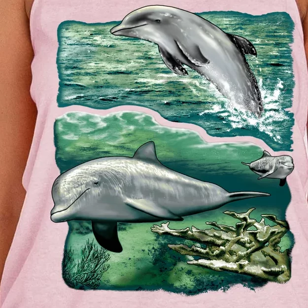 Cute Abstract dolphins In Sea Life Women's Knotted Racerback Tank