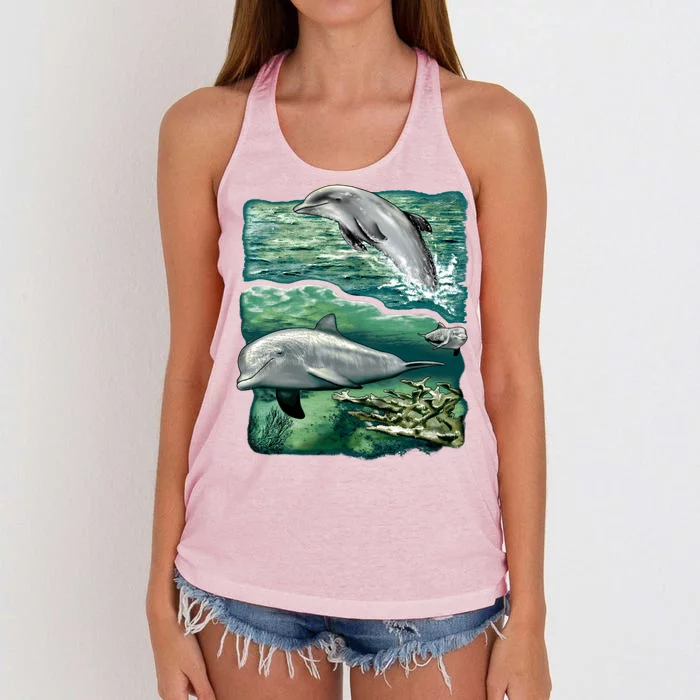 Cute Abstract dolphins In Sea Life Women's Knotted Racerback Tank